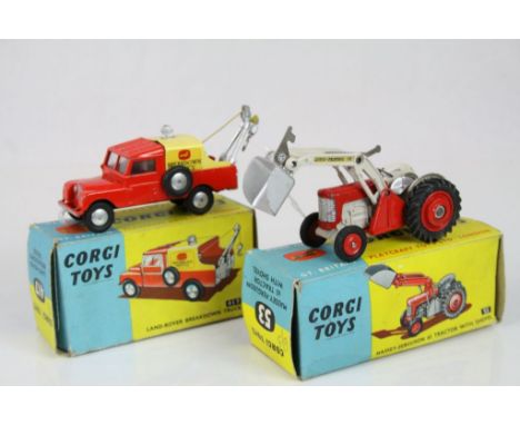 Two boxed Corgi diecast models to include 53 Massey Ferguson 65 Tractor with Shovel and 417 Land Rover Breakdown Truck, both 