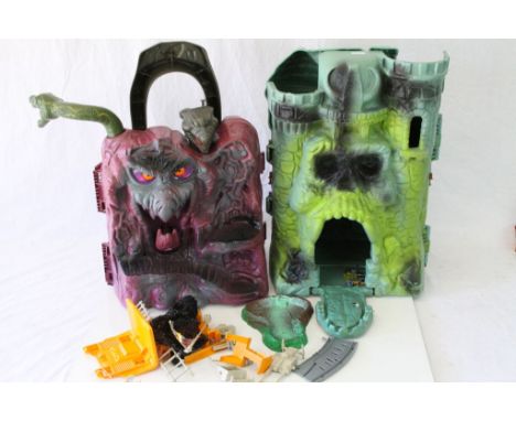 Original Mattel He Man Masters of the Universe Snkae Mountain and Castle Grayskull play sets, with accessories, damage to SM 
