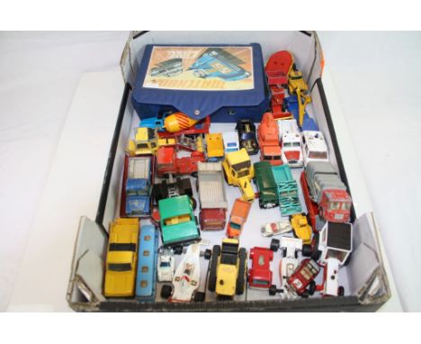 Quantity of play worn diecast models to include Matchbox Leyland Tipper, Corgi Reliant, Land Rover 109, Tractor and Trailer, 