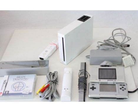 Nintendo - DS Console with Brain Training case only and Wii Console with power supply, 2 x handsets, TV sensor and cables