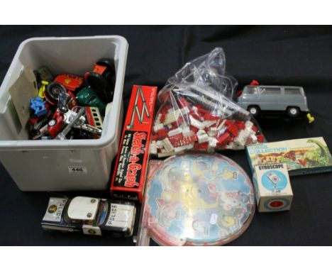 Group of mixed vintage collectable's to include Lego, boxed Sketch-a-graph, bagatelle, boxed fossil collection, plastic cars,