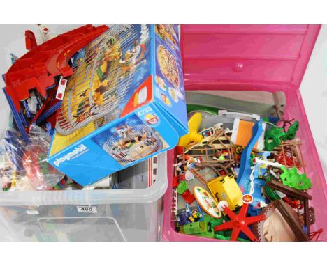 Large collection of Play Mobil to include circus, boxed 4233 Animal Trainer, airport airplane, recycling truck, campervan and