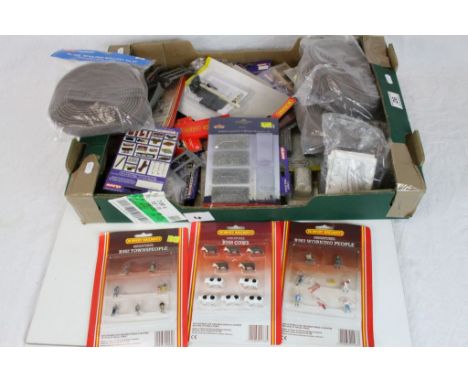 Quantity of OO gauge model railway accessories mainly carded or bagged to include Hornby figures, Bachmann, Peco etc