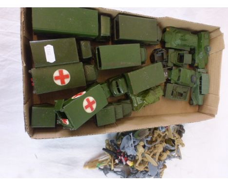 Collection of 17 Dinky military diecast models to include 3 Ton Army Wagons, Military Ambulance etc plus a quantity of plasti