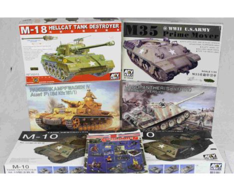 Six 1:35 Scale model kits to include a Jagdpanther (Sd.Kfz.173) Command Version, Panzerkampfwagen IV Ausf F1 (Sd.Kfz.161/1), 