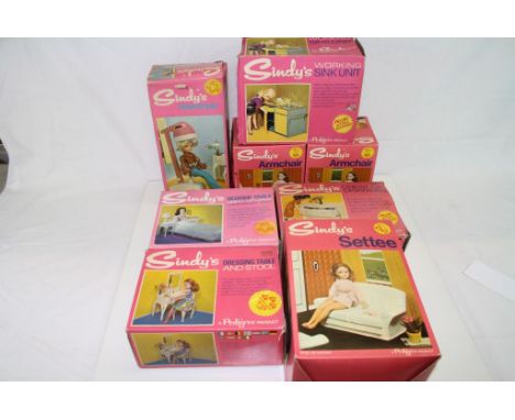 Eight boxed Triang Rovex and Pedigree Sindy accessories to include Chest of Drawers, Dressing Table and Stool, Working Sink U