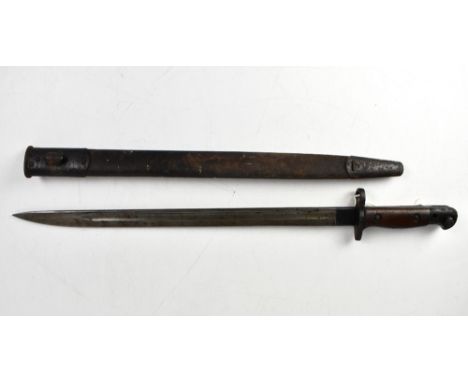 A 1907 pattern bayonet, stamped '1907 Wilkinson', blade length 43.5cm, in metal scabbard.