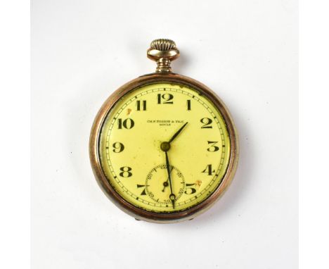 TISSOT &amp; FILS LOCLE; an open face crown wind pocket watch, the white enamelled dial set with Arabic numerals and subsidia