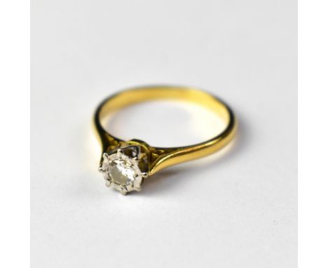 An 18ct yellow gold diamond ring, the small illusion set diamond on a crown mount, size O, approx 2.9g.