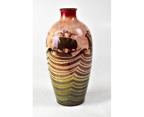 ROYAL LANCASTRIAN POTTERY; a William Slater Mycock decorated art pottery vase of ovoid form and short slender neck, decorated