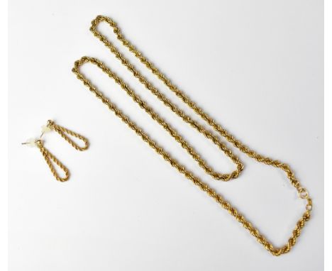 A pair of 9ct gold ropetwist hoop earrings, together with a 9ct gold ropetwist chain necklace, both stamped '375', combined a