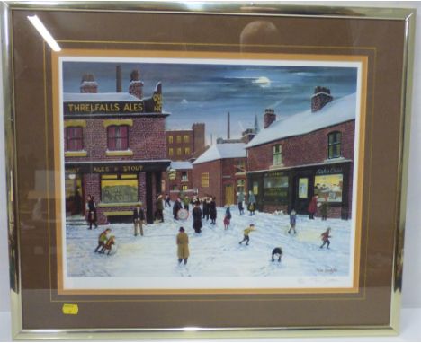 TOM DODSON; a limited edition pencil signed print depicting children playing on high street with Salvation Army band, no.110/