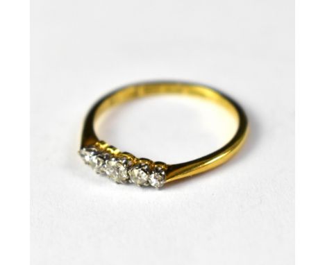 An 18ct gold five stone graduated diamond ring, the principal diamond approx 0.08ct, the smallest approx 0.03ct, size U, appr