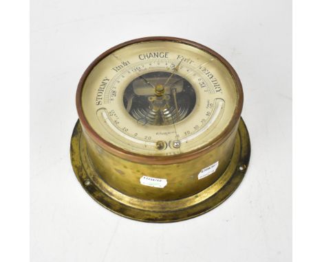 WHYTE THOMSON &amp; CO; a 19th century brass ship's barometer, the silvered dial with mercury thermometers, diameter 15.3cm (