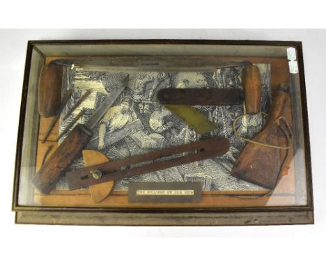 A quantity of shipwright tools, including Isaac Greaves examples, hooks, blocks, brushes, knives, saws, set squares, etc, hou