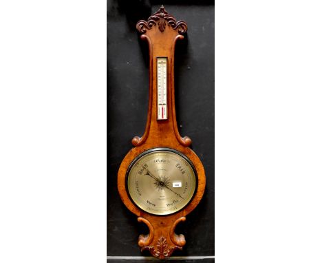 J B DANCER, OPTICIAN, MANCHESTER; a large wall barometer with etched silvered dial, an applied box thermometer on a banjo-sha