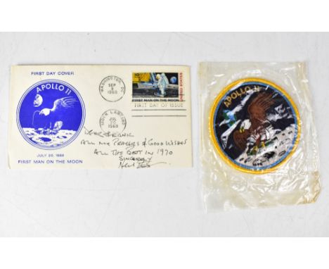SPACE EXPLORATION; a first day cover bearing the signature of Neil Armstrong and an Apollo II mission patch (2).We have not a