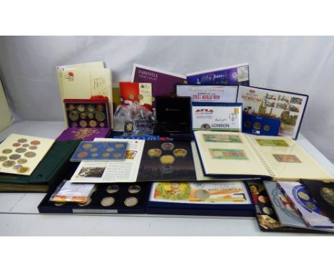 A good collection of modern coin packs, presentation sets and loose coins, etc, to include 'London 2012 Bid Winners Silver Co