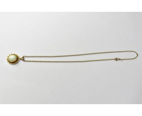 An oval white opal necklace in a 9ct gold mount, suspended on a 9ct dainty belcher link chain, chain length approx 45cm, appr