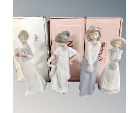 Four Nao figures - Too Cute, Gift from the Heart, Please Please and How Pretty, all boxed.