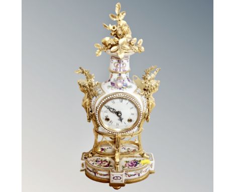 A V &amp; A museum porcelain and gilded mantel clock with key 
