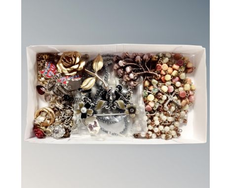 A small box of prayer beads, religious items, costume jewellery, by Pilgrim of Danish design, Sarah Coventry 'opal and pearl'