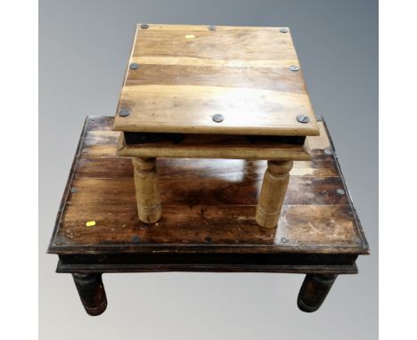 A Sheesham wood lamp table together with a low coffee table 
