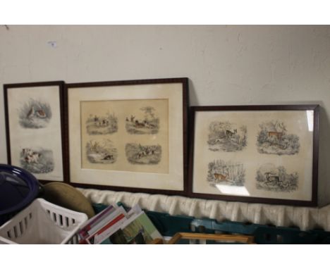 THREE FRAMED HUNTING PRINTS to include a lithograph by W. &amp; J. O. Clerk after Edward Lacey frame size 29 x 39 cm, print o