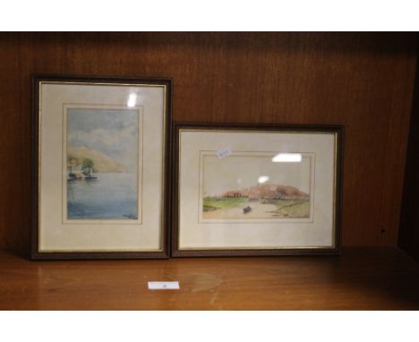 TWO FRAMED WATERCOLOURS, ONE A SEASCAPE SIGNED W. TAYLOR, THE OTHER A RIVERSIDE SCENE, SIGNATURE INDISTINCT  (2)