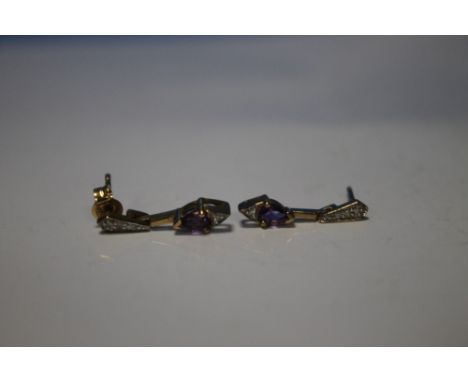 9 CT GOLD, AMETHYST AND DIAMOND DROP STUDS, ONE BUTTERFLY MISSINGCondition Report:One butterfly missing