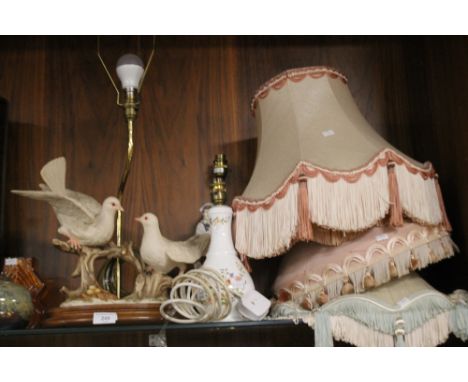 AN AYNSLEY LAMP, ANOTHER LAMP WITH BIRDS AND ANOTHER  (3)