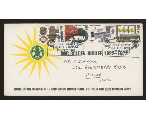 1972 BBC Humberside's Own Home Service Philatelic Display Hull Official FDC. Handwritten address, 5p &amp; 9p values damaged 