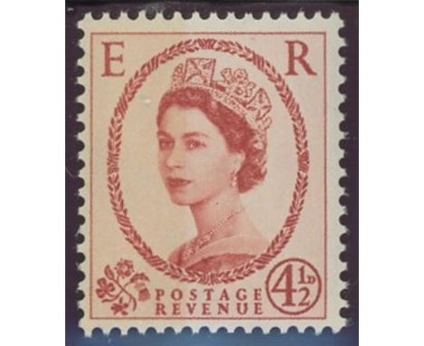 1959 Phosphor 4½d chestnut with clear Broad Band at Left. U/M, fine &amp; appears unrecorded. The last example from the block