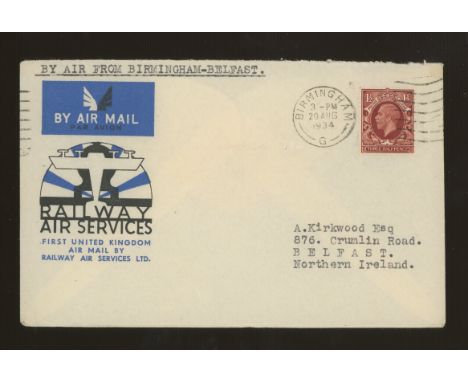 1934 1½d photo Railway Air Services illustrated FDC with Birmingham M/C. Typed address, neatly slit open at top. Cat £50