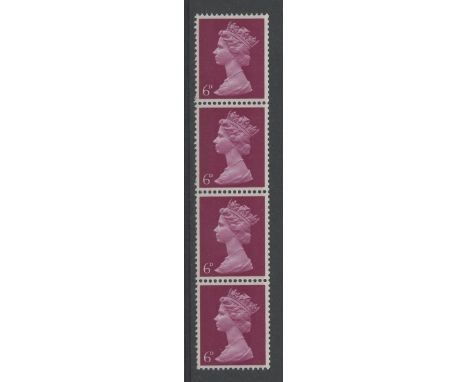 6d purple 250 screen Thin paper Vertical coil strip of 4 U/M, fine.Cat £450 (4)