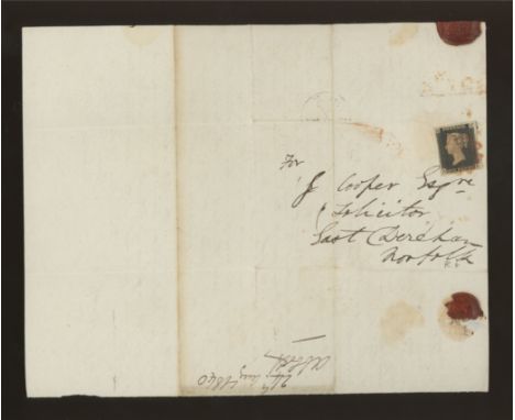 1840 1d black, R-E, F/U with red maltese cross on entire dated 24th Aug 1840.