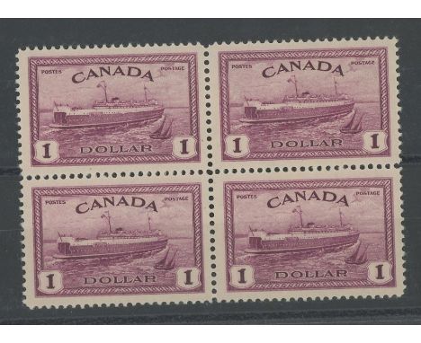 1946 $1 purple block of 4 Mint (lower 2 U/M), fine. SG 406 Cat £92 (4)