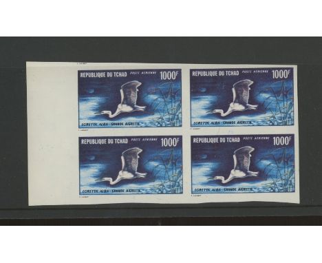 Chad: 1971 Air 1000F Great Egret Imperforate left marginal block of 4 U/M, slight gum creases. Cat £240 (4)