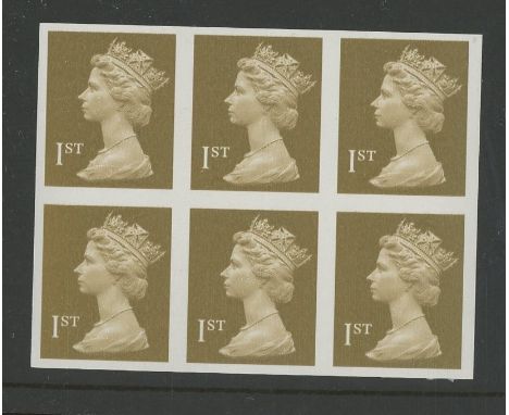 1997 1st Gold (2 Bands) Imperforate block of 6. U/M, fine. SG 1668a Cat £525 