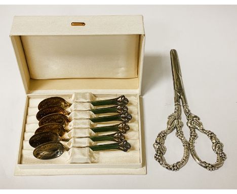 NORWEGIAN SILVER &amp; ENAMEL SPOON - BOXED &amp; STERLING SILVER HANDLED SCISSORS