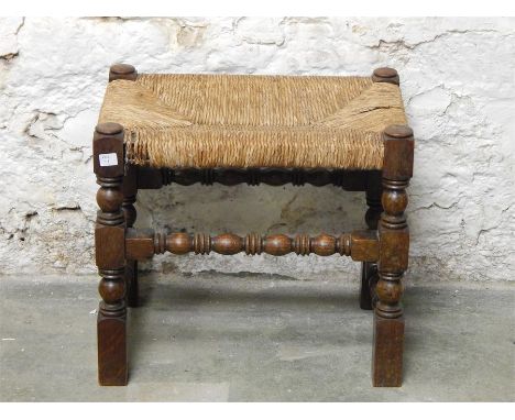 An Oak rush seated rectangular stool first half 20th Century