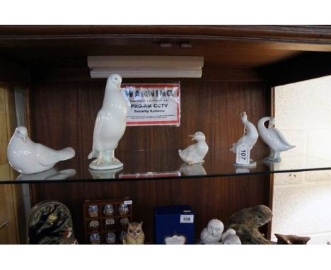 2 Lladro geese and 3 Nao bird figures