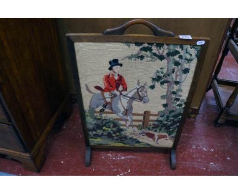 Tapestry fire screen with hunting scene