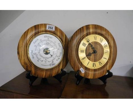 Zebra wood barometer and clock