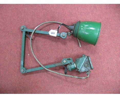 A Vintage Wall Mounted Industrial Green Enamelled Angle Poise Lamp. untested sold for parts only.