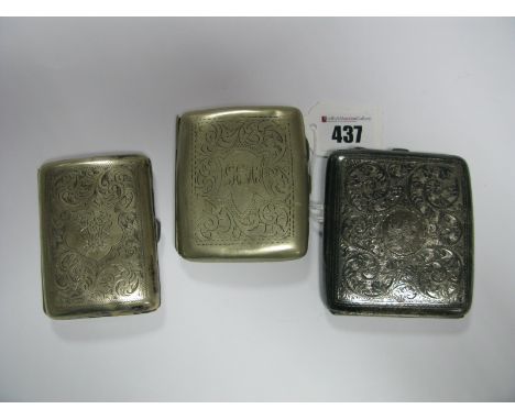 A Hallmarked Silver Cigarette Case, leaf scroll engraved, initialled and engraved "I.O.F Court Bradford Vanguard 2076 Present