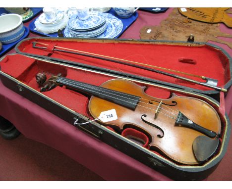 A XIX Century Violin, with two piece back; together with bow and accessories in case.