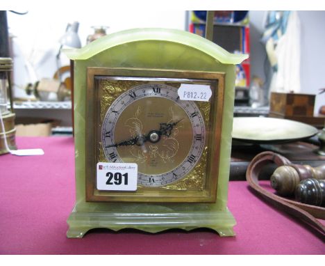 An Elliott Onyx Mantel Clock (John Mason Rotherham), with a silver chapter ring, Roman numerals, corner spandrels.