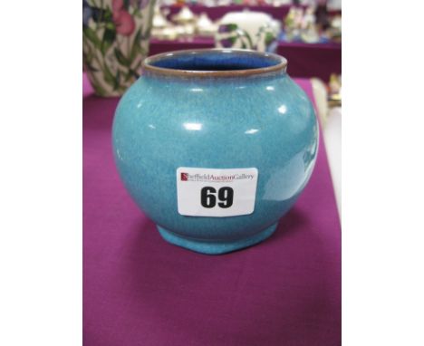 A c.1930 Carter, Stabler &amp; Adams Poole Pottery Chinese Blue Glazed Vase, designed by John Adams, with speckled turquoise 