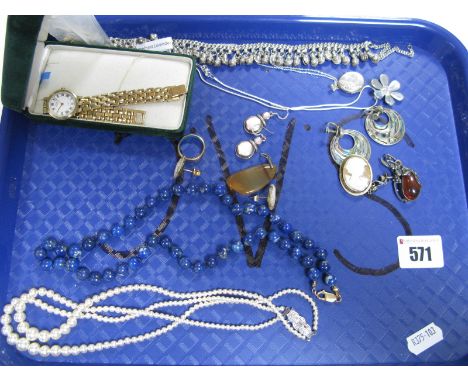 A Mixed Lot of Assorted Costume Jewellery, including amber coloured pendant, of foliate design, another similar hardstone pen